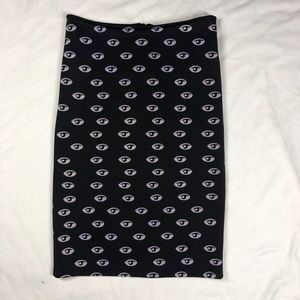 Black Pencil Skirt with Lilac Eye Print